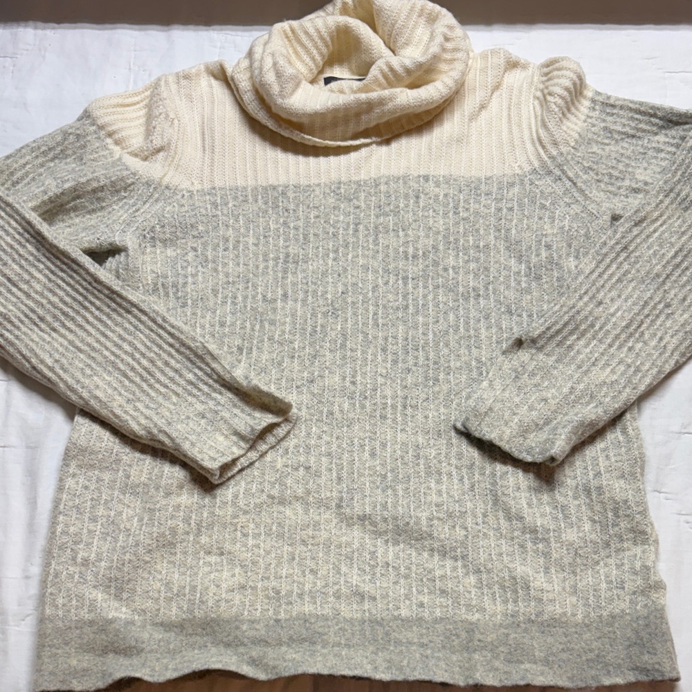 Banana Republic Cabincore Ribbed Cowl Neck Colorblock Merino Wool Blend Sweater